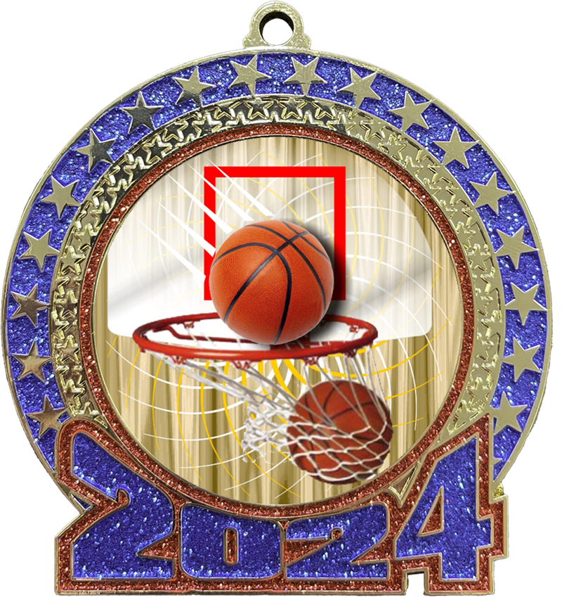 2024 Red and Blue Glitter Basketball Insert Medal