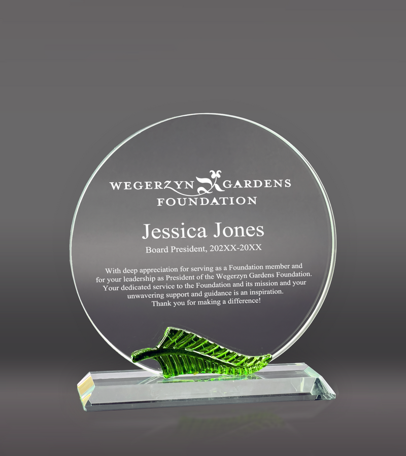 Custom Engraved Circle Crystal with Leaf Award