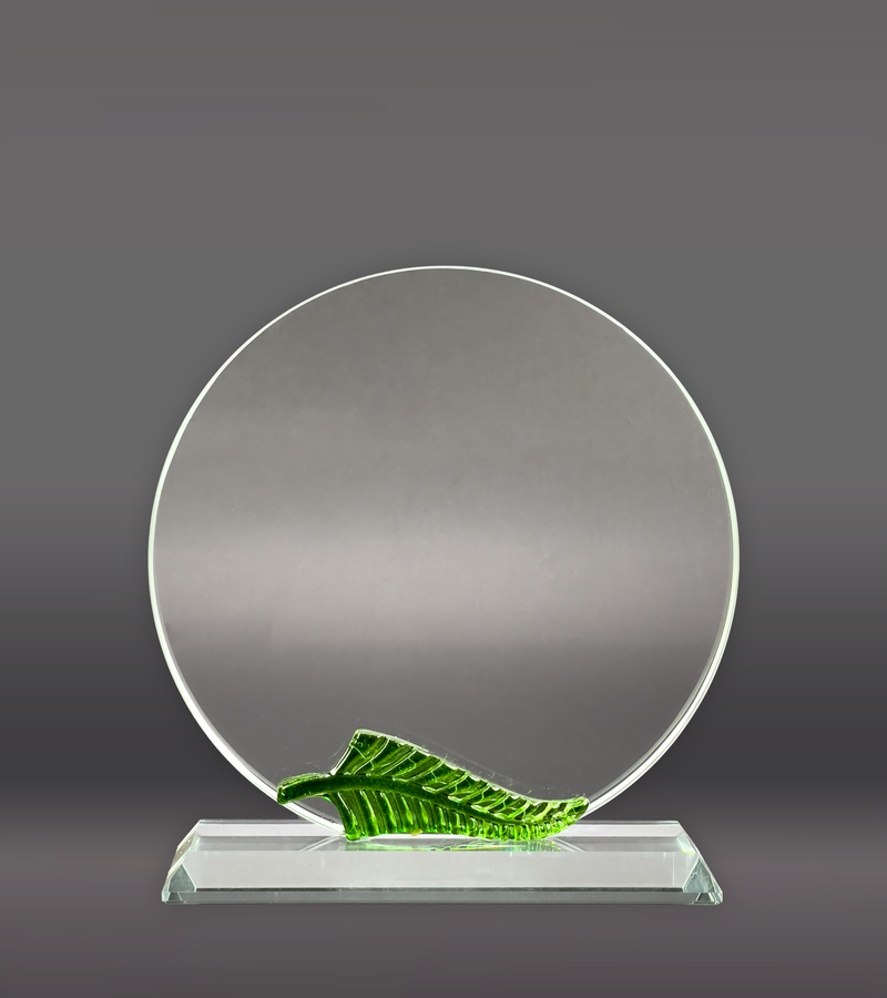 Circle Crystal with Leaf Award Front