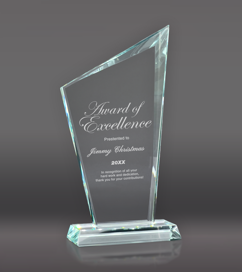 Custom Engraved Slanted Peak Crystal Award 