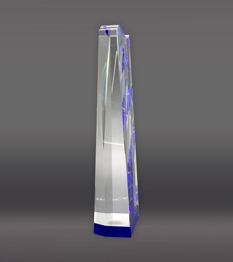 Blue Wedge with Wave Crystal Award Side