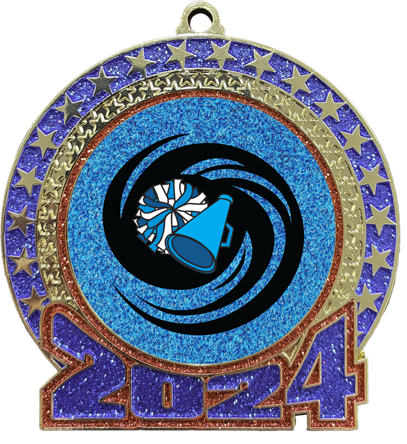 2024 Red and Blue Glitter Cheer Insert Medal