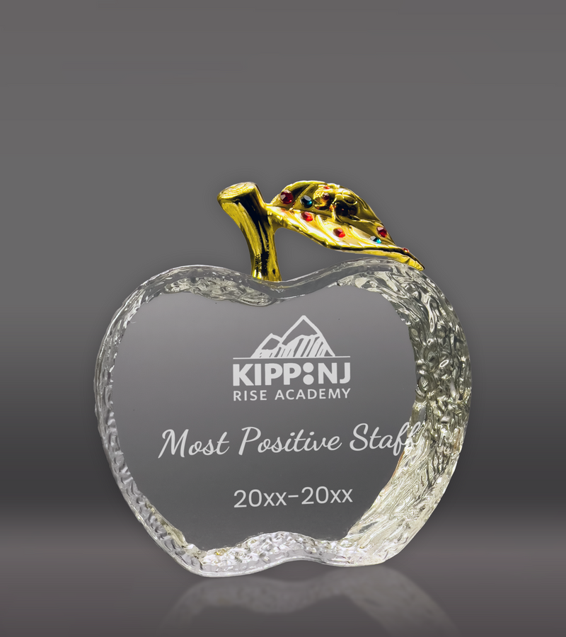 Custom Engraved Crystal Apple with Gold Stem