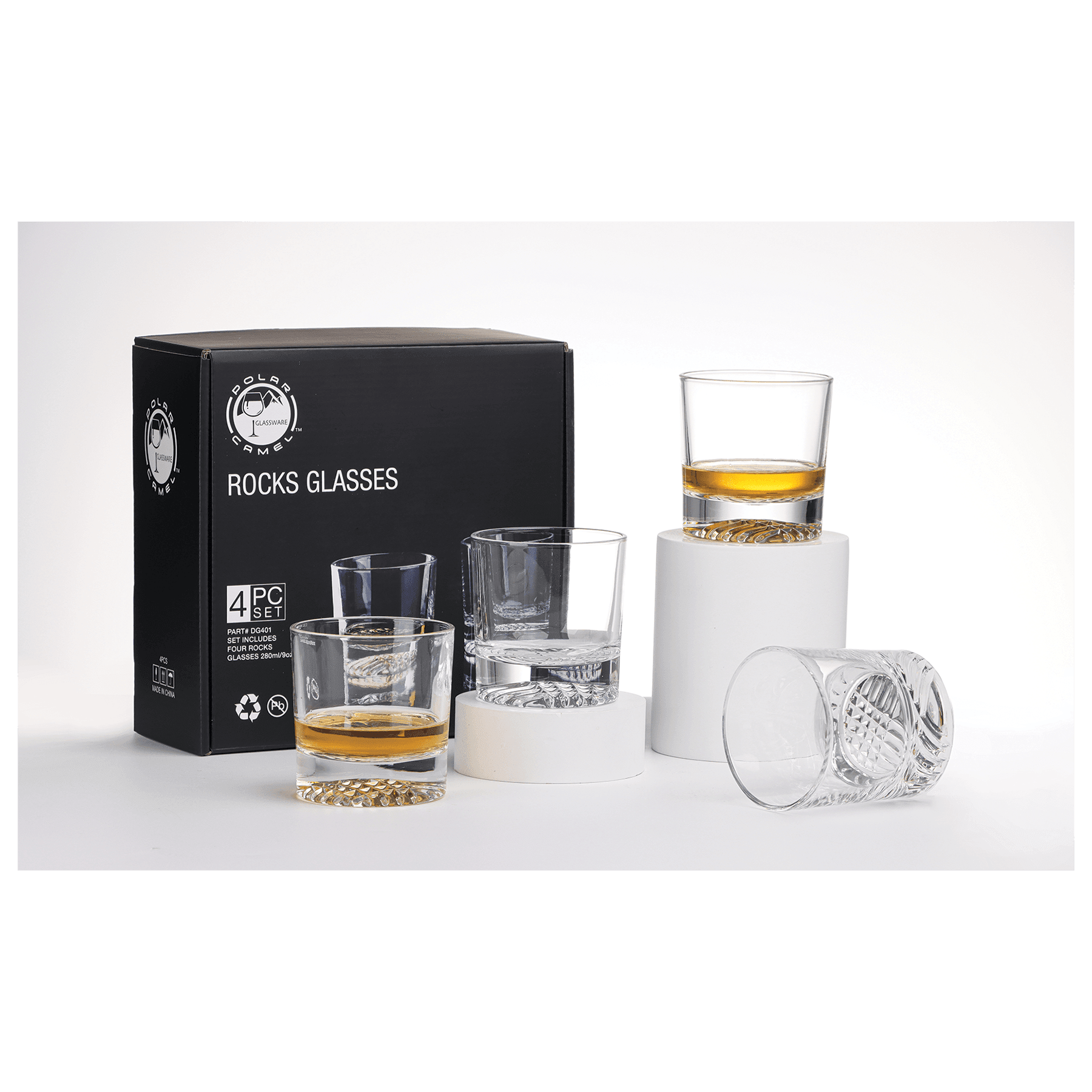 Set of Four 11 oz. Round Rocks Glass in Gift Box Set