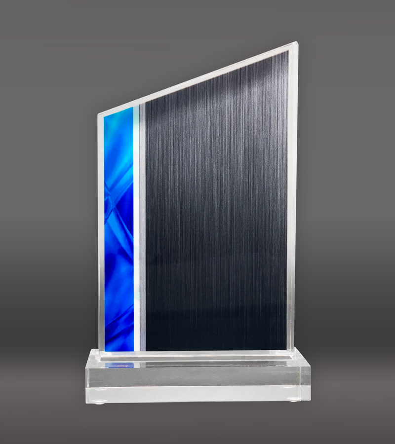  Blue Deco Wedge Acrylic Award Front