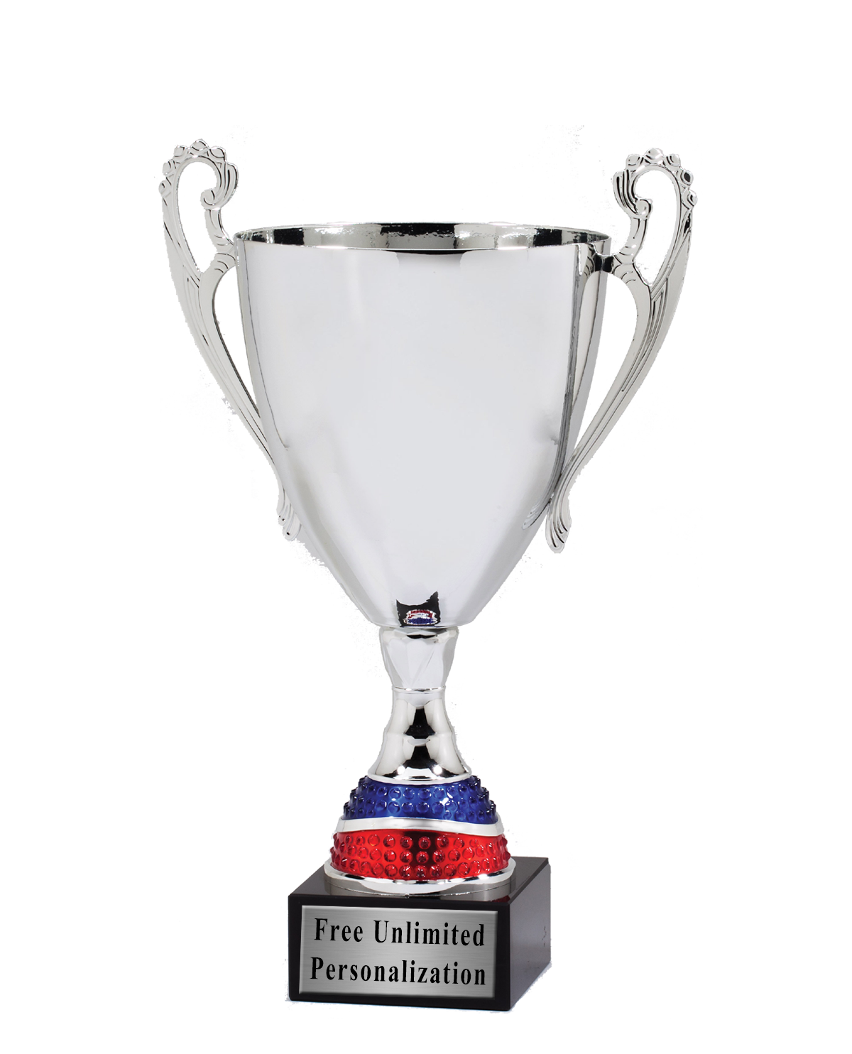 Silver Cup Trophy with Red and Blue Stem