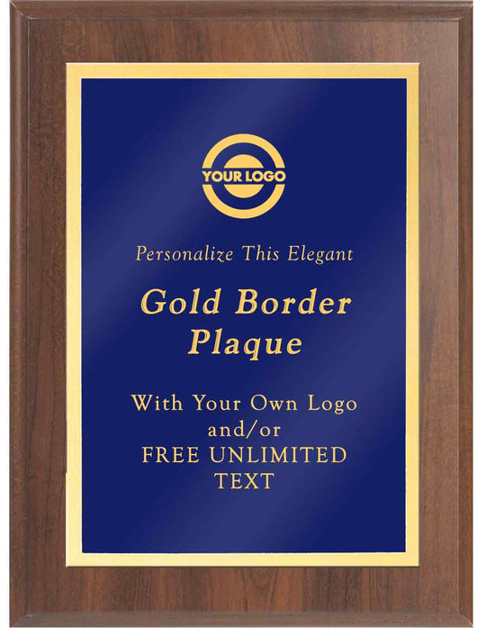 Laser Engraved Classic Gold Border Plaque - Blue