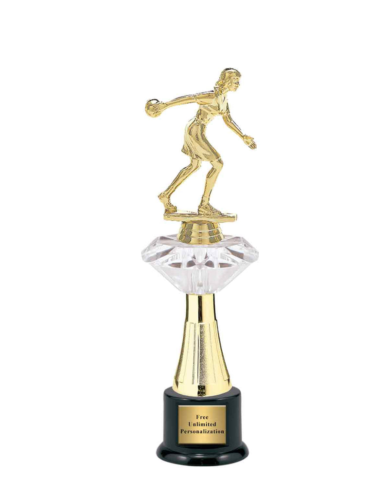 Large Clear Jewel Riser Bowling Trophy