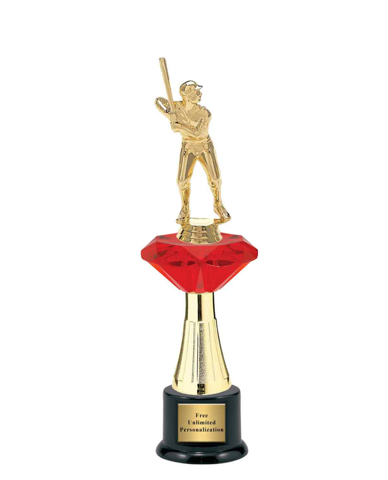 Large Red Jewel Riser Baseball Trophy