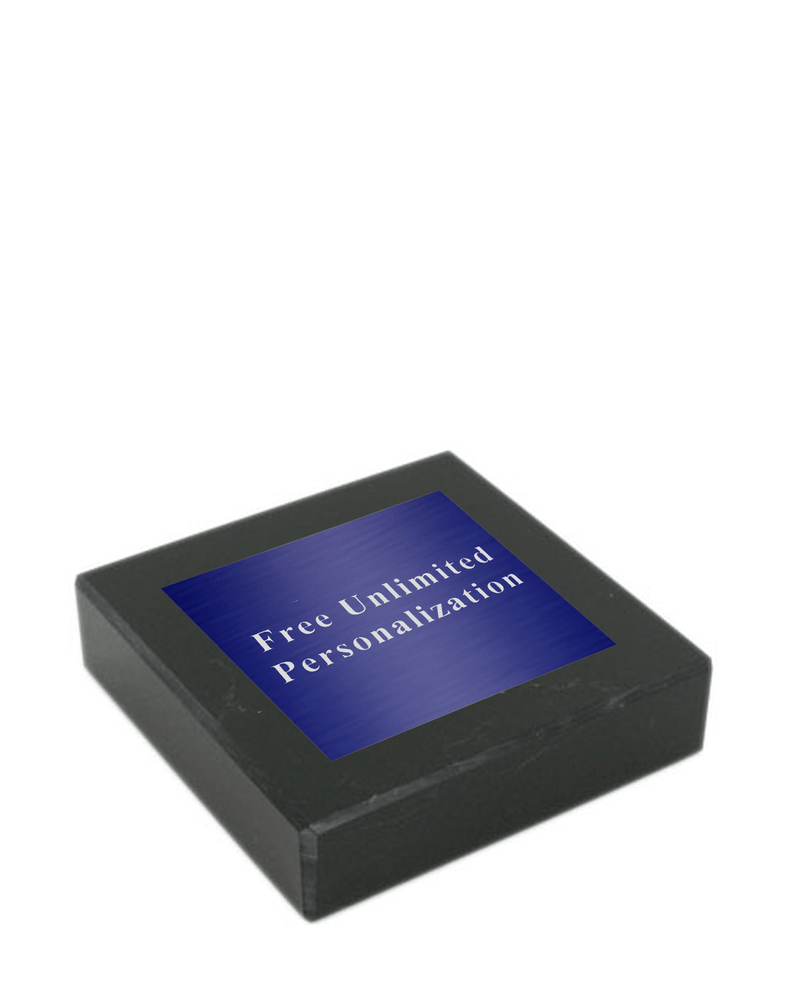 Black Marble Paperweight with Blue Plate