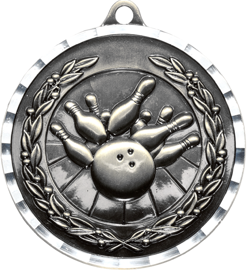 Silver Diamond Cut Bowling Medal