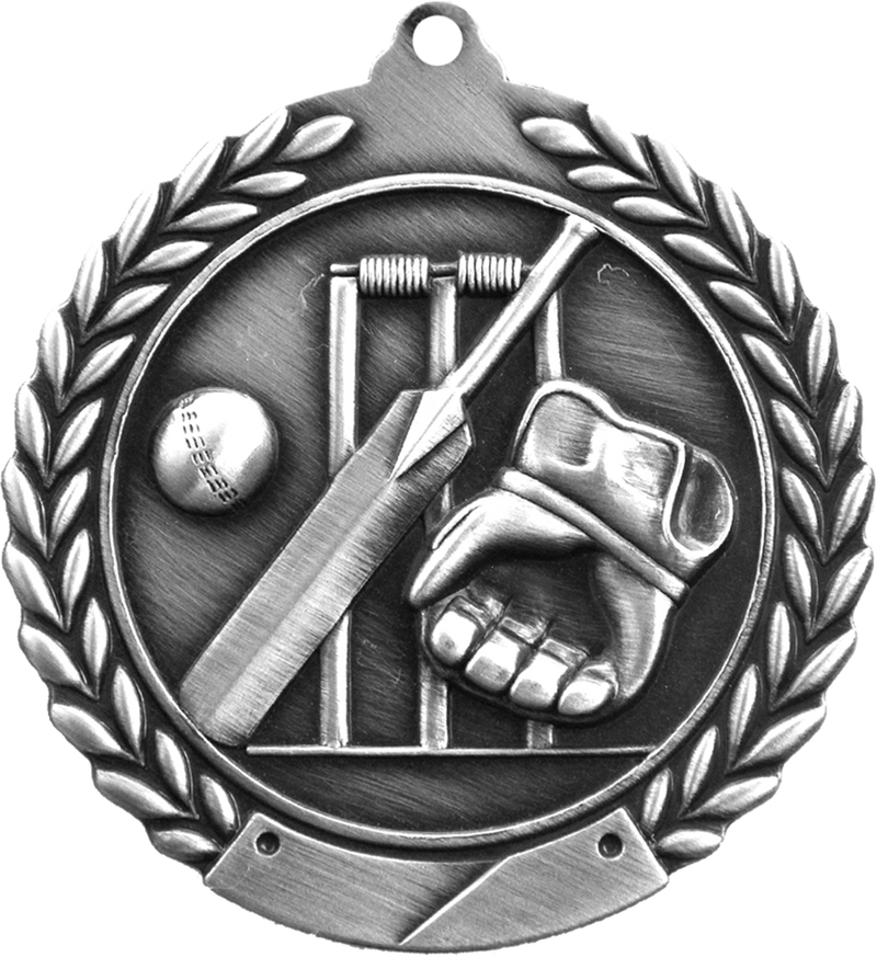 Silver 2.75" Wreath Cricket Medal