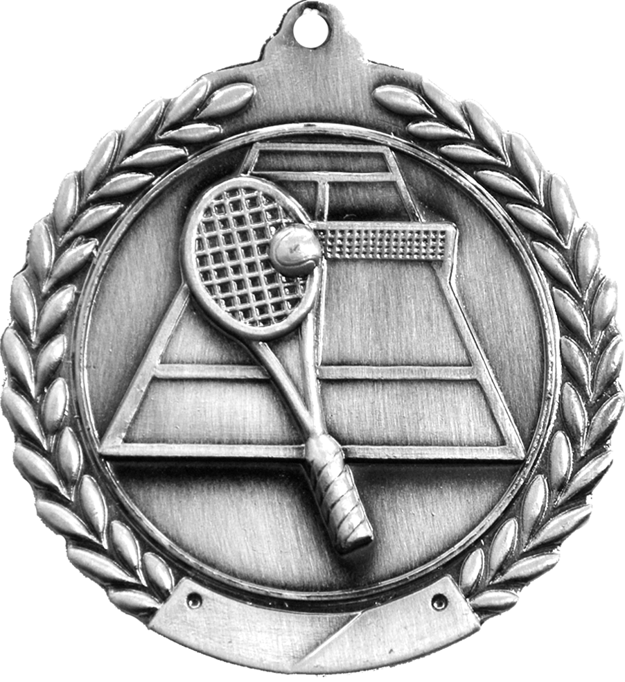 Silver 2.75" Wreath Tennis Medal