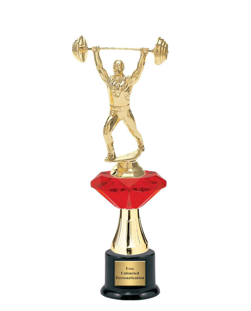 Medium Red Jewel Riser Weightlifting Trophy