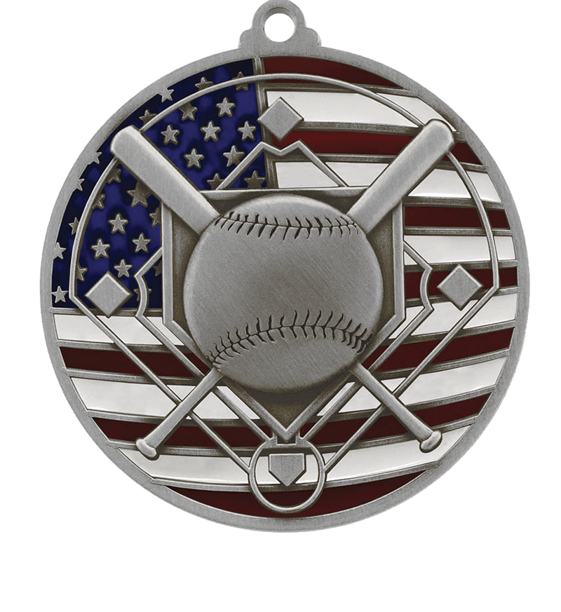Silver USA Flag Baseball Medal