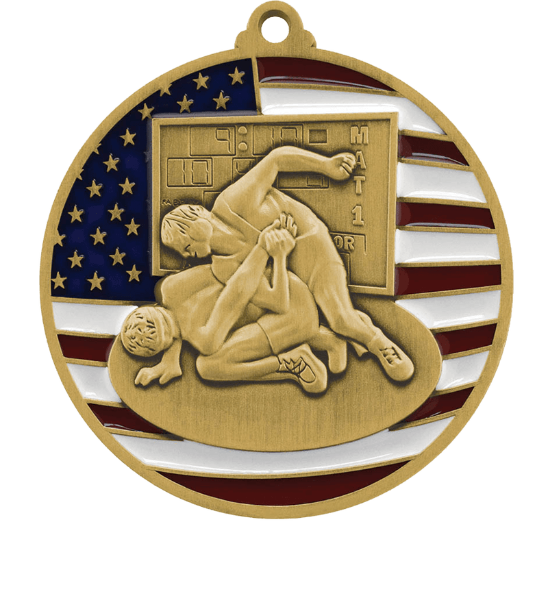 Gold USA Flag Wrestling Medal