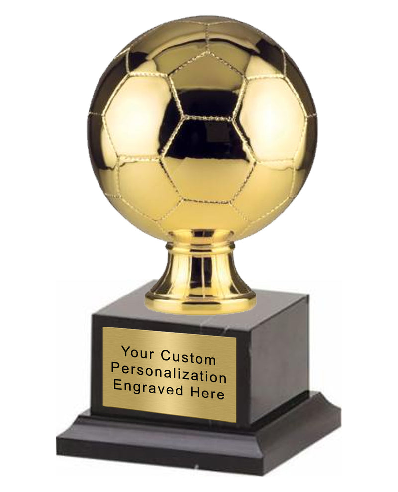 Gold Metalized Soccer Ball on Marble Base large