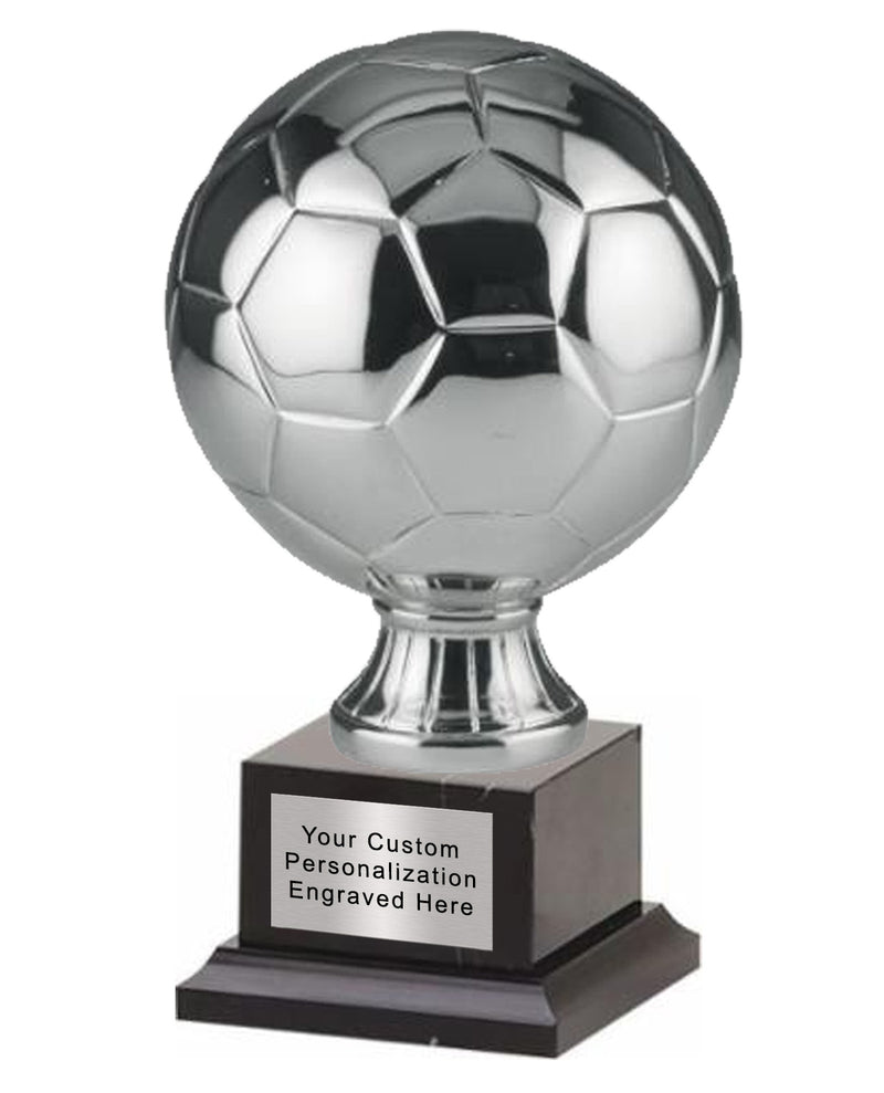 Silver Metalized Soccer Ball on Marble Base Small