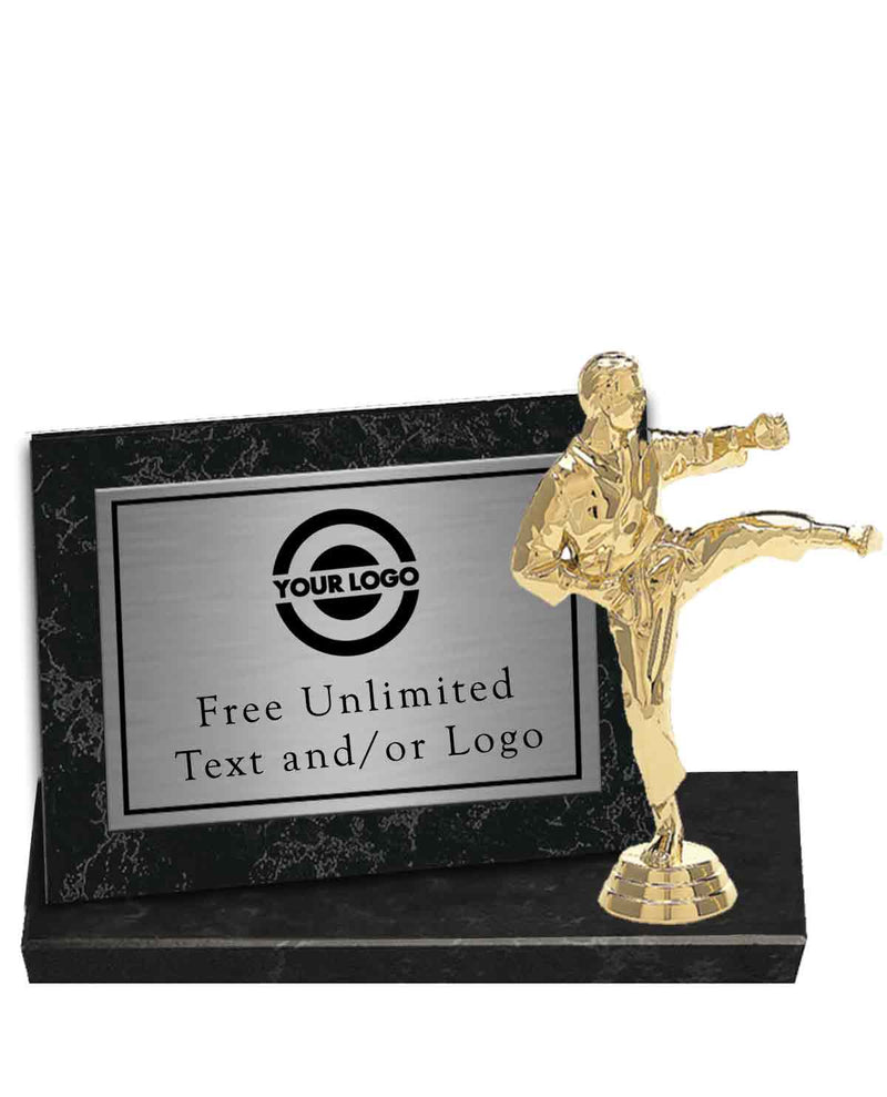Silver Plate Black Marble Billboard Plaque with Karate Topper