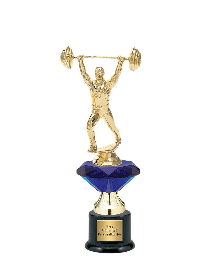 Small Blue Jewel Riser Weightlifting Trophy