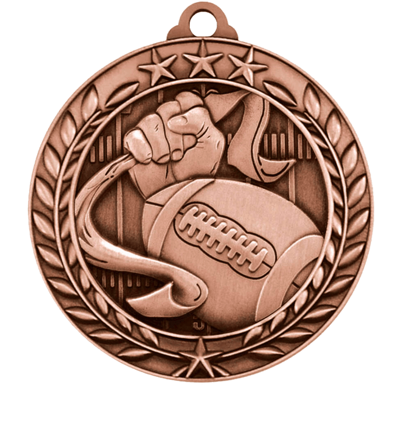 Bronze Large Star Wreath Flag Football Medal