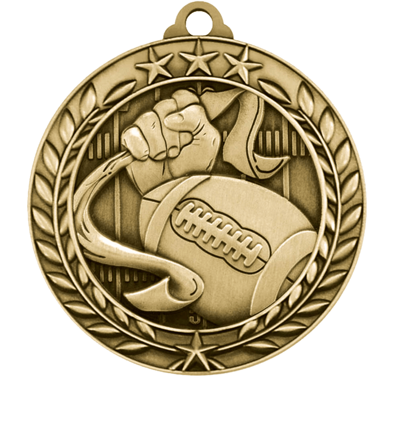 Gold Large Star Wreath Flag Football Medal