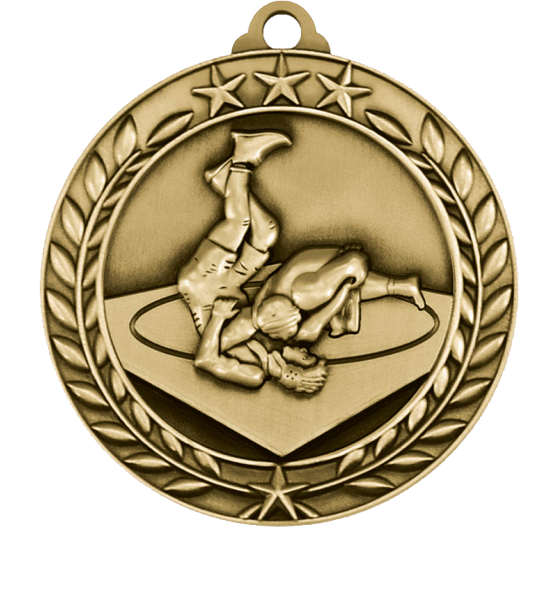 Gold Large Star Wreath Wrestling Medal