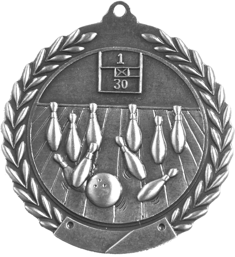 Silver 2.75" Wreath Bowling Medal