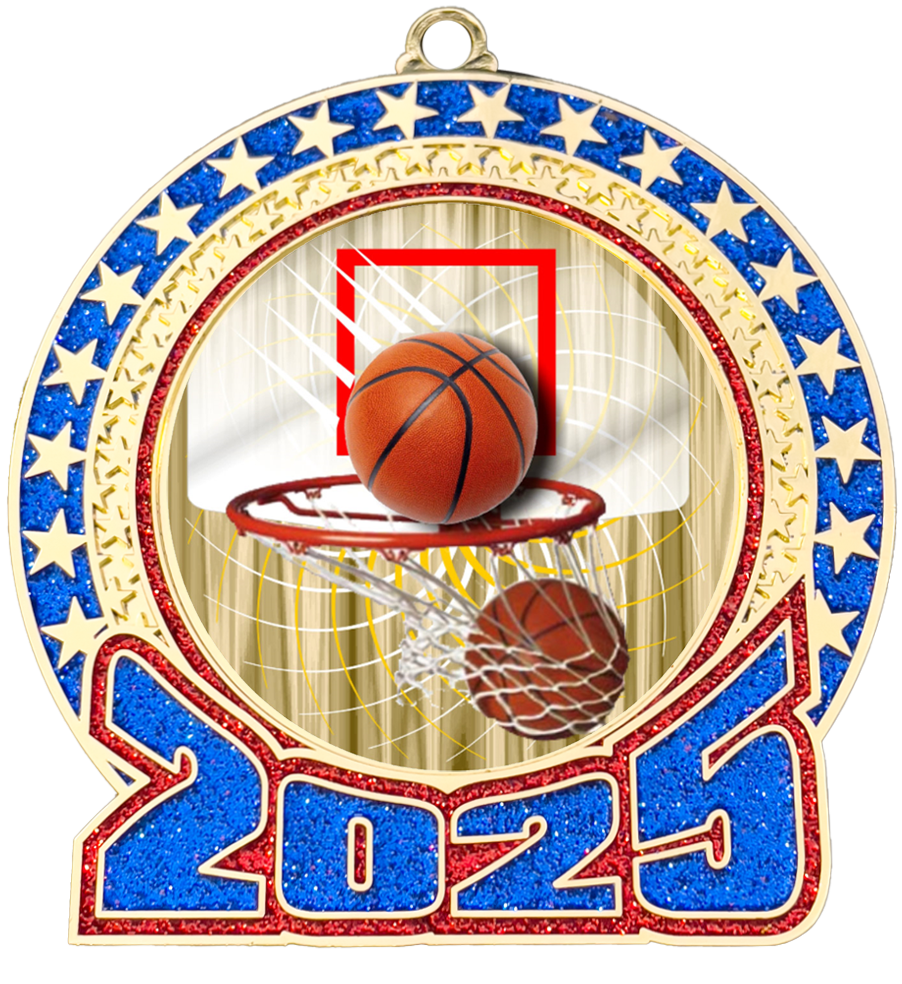 2025 Red and Blue Glitter Basketball Insert Medal