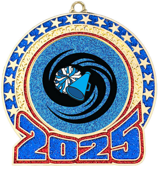 2025 Red and Blue Glitter Cheer Insert Medal