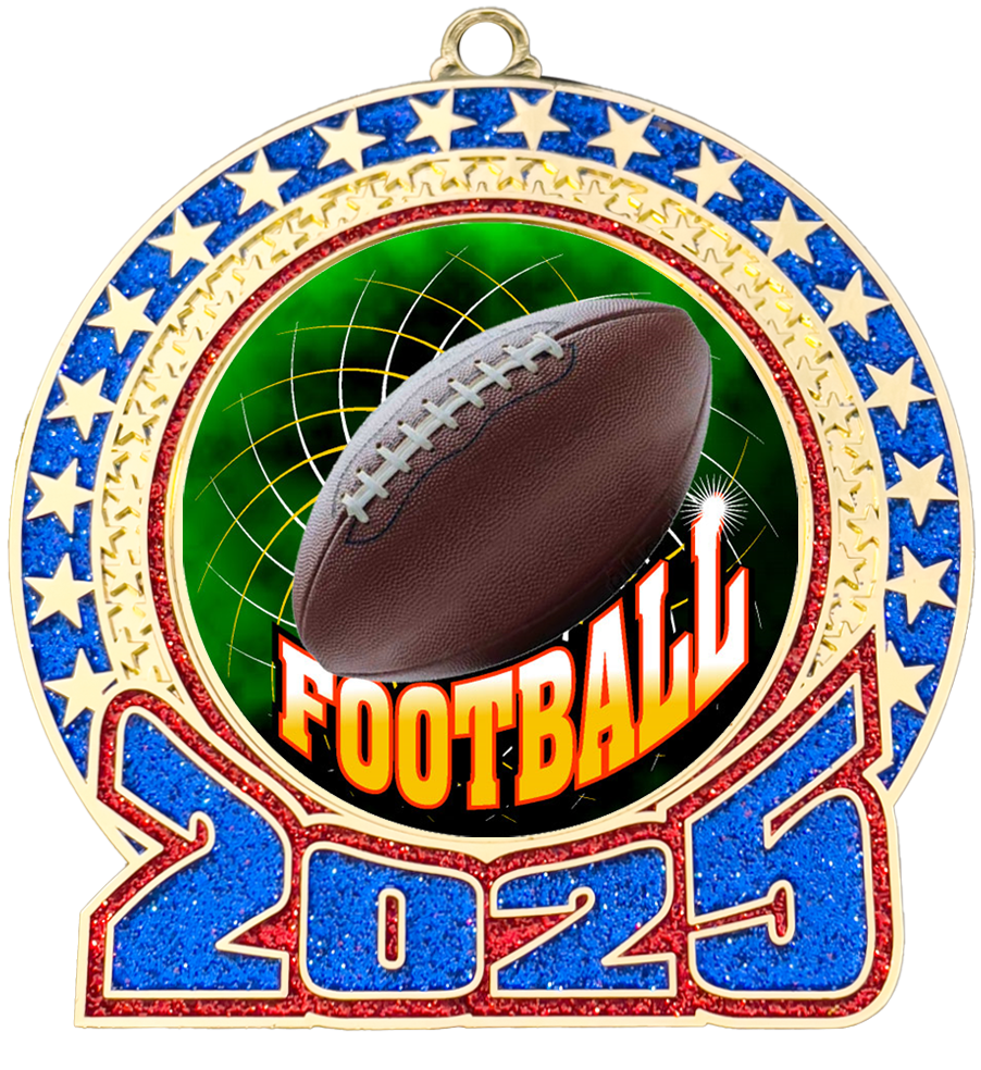 2025 Red and Blue Glitter Football Insert Medal