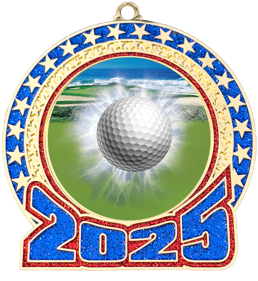 2025 Red and Blue Glitter Golf Insert Medal