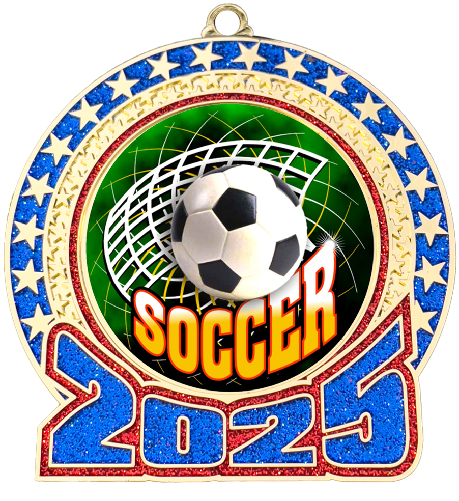 2025 Red and Blue Glitter Soccer Insert Medal