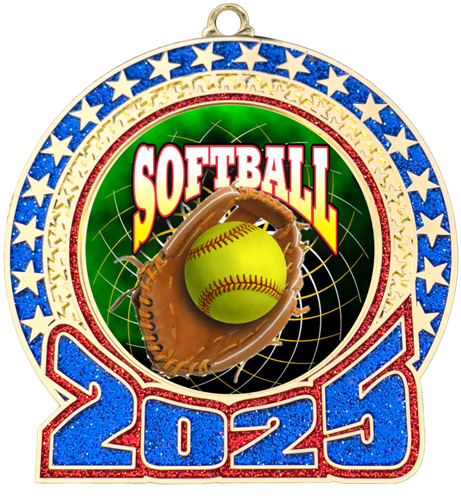 2025 Red and Blue Glitter Softball Insert Medal