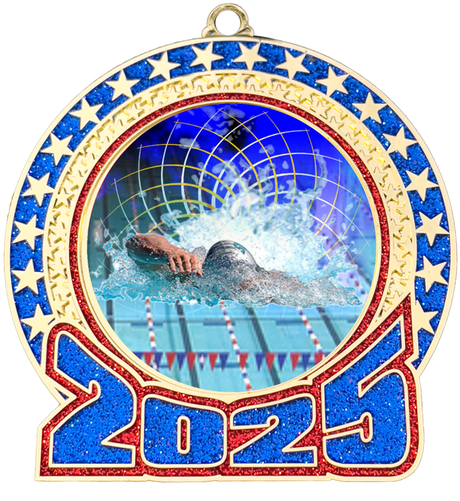 2025 Red and Blue Glitter Swimming Insert Medal