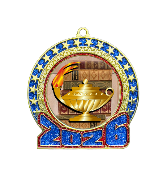 2026 Red and Blue Glitter Academic Insert Medal