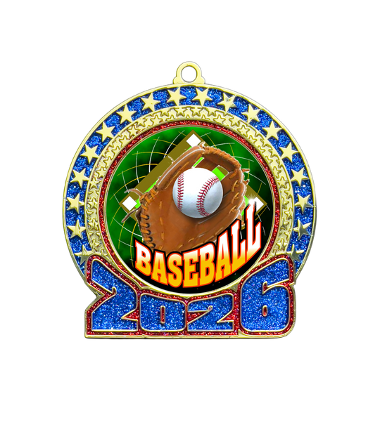 2026 Red and Blue Glitter Baseball Insert Medal