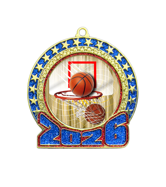 2026 Red and Blue Glitter Basketball Insert Medal