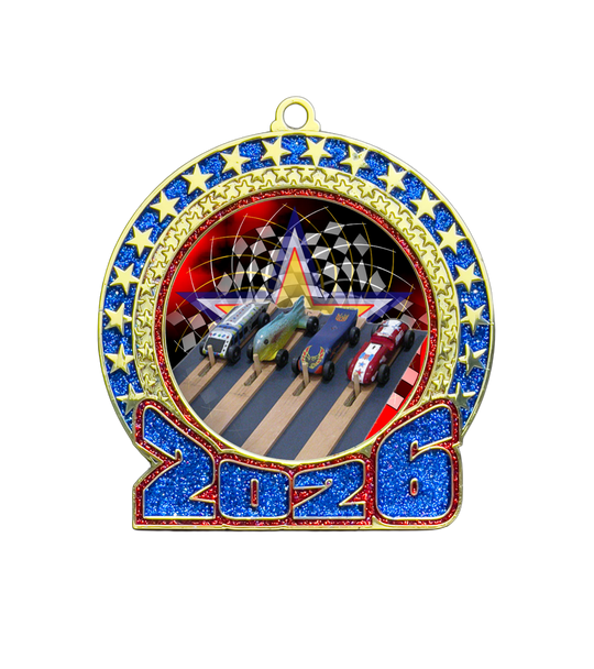 2026 Red and Blue Glitter Derby Insert Medal