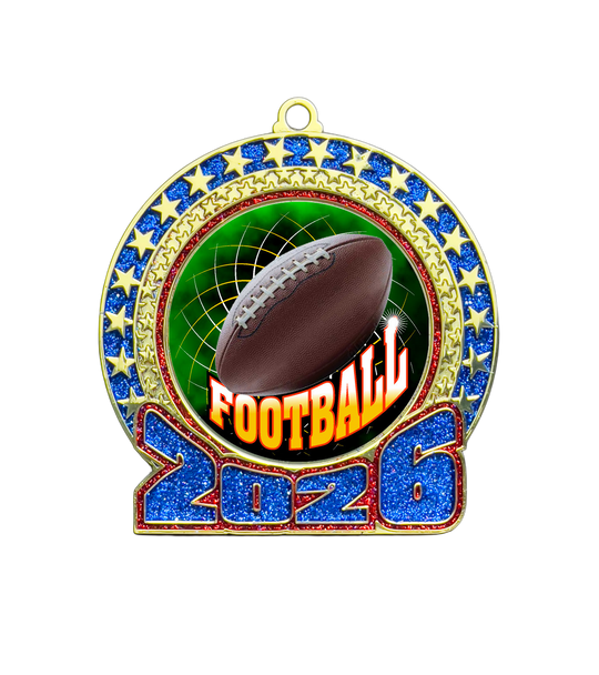 2026 Red and Blue Glitter Football Insert Medal
