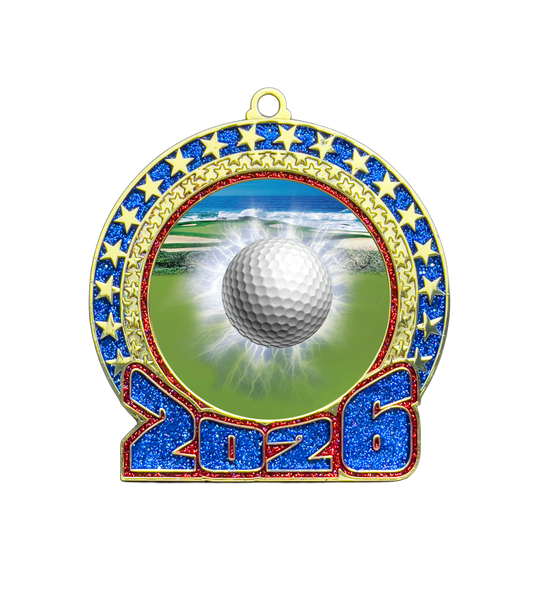 2026 Red and Blue Glitter Golf Insert Medal