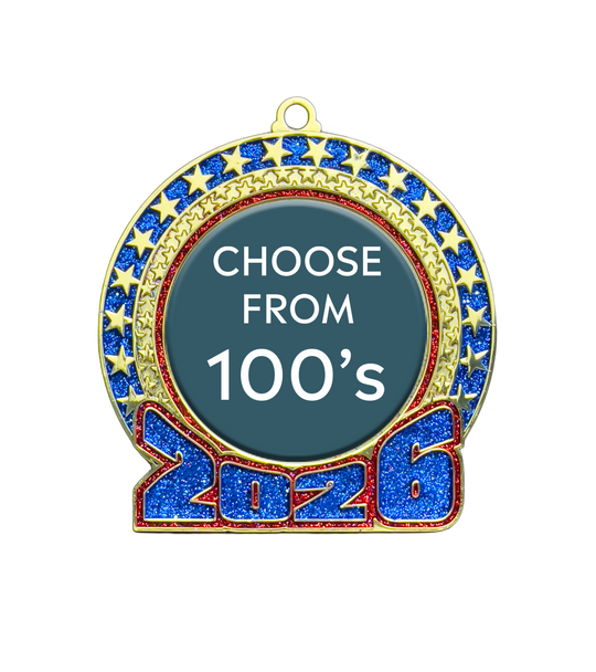 2026 Red and Blue Glitter Insert Medal
