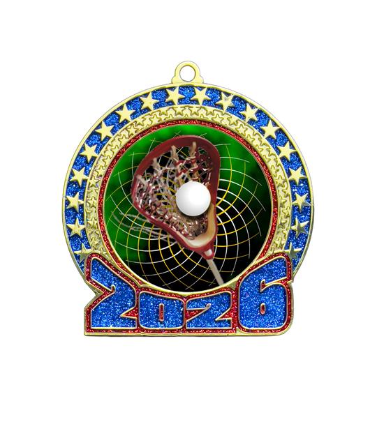 2026 Red and Blue Glitter Lacrosse Insert Medal