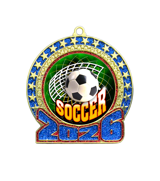 2026 Red and Blue Glitter Soccer Insert Medal