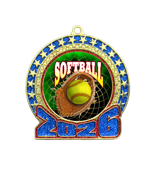 2026 Red and Blue Glitter Softball Insert Medal