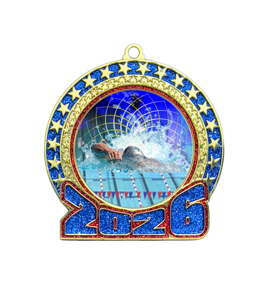 2026 Red and Blue Glitter Swimming Insert Medal