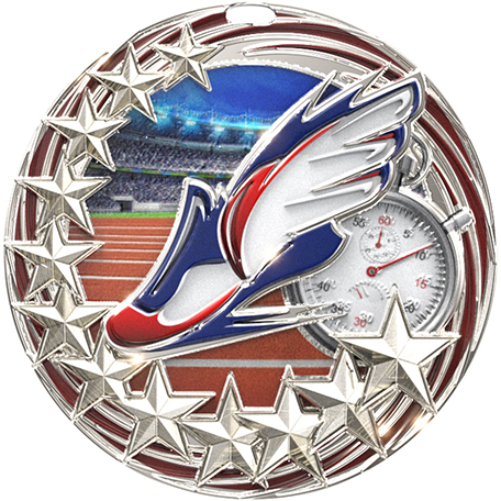 Silver Star Swirl Track Medal