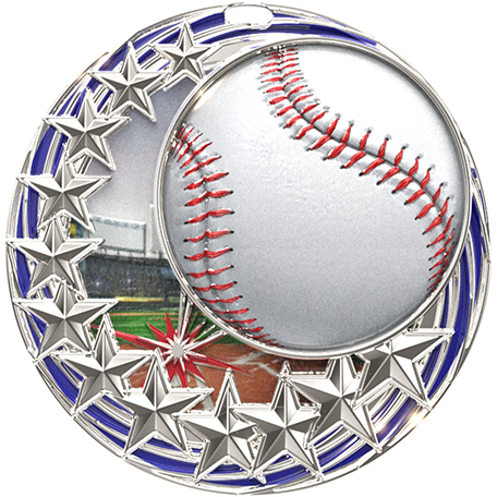 Silver Star Swirl Baseball Medal