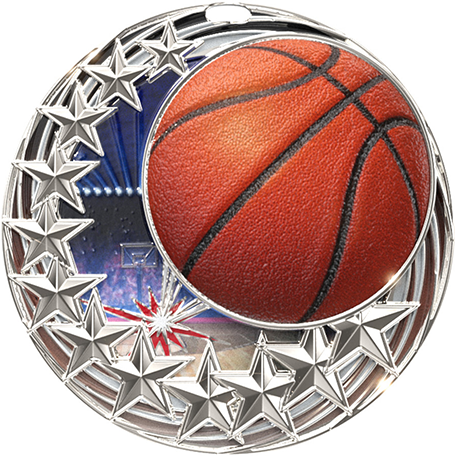 Silver Star Swirl Basketball Medal