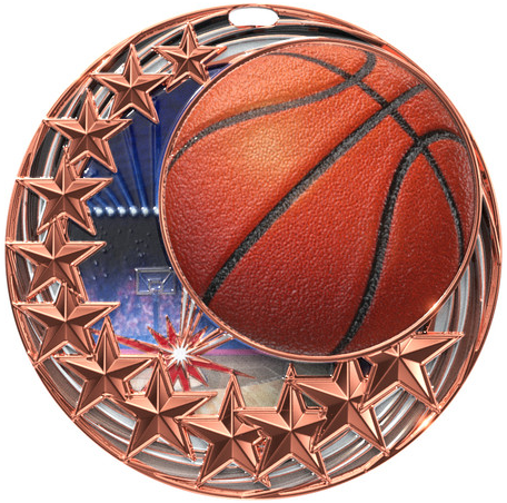 Bronze Star Swirl Basketball Medal